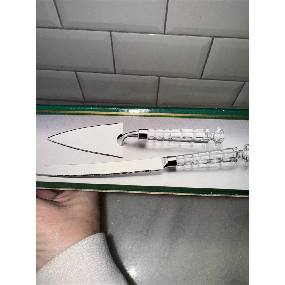 VTG Godinger Shannon Crystal Handle‎ Silver Ply Cake Server Set Newinbox ES006